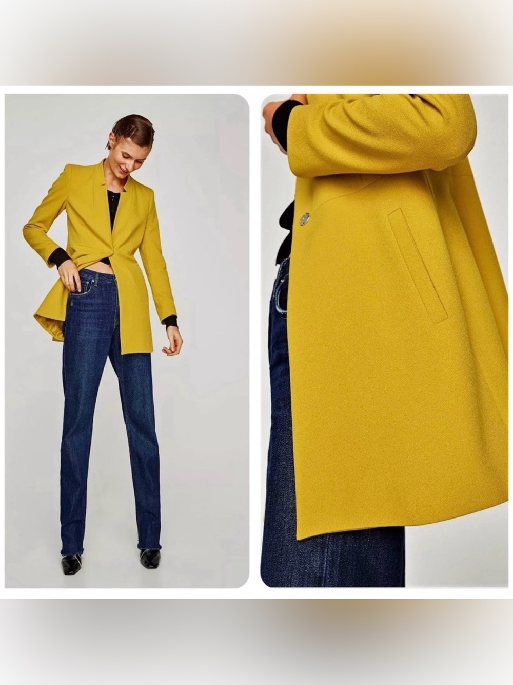 Zara | Mid-length Tailored Mustard Yellow Coat size Medium